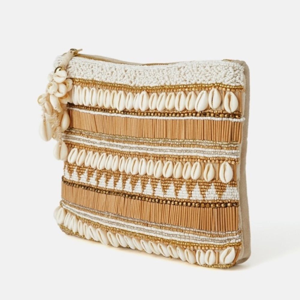 Zara RARE Clutch w Seashells and Beading-Ecru - Picture 3 of 10